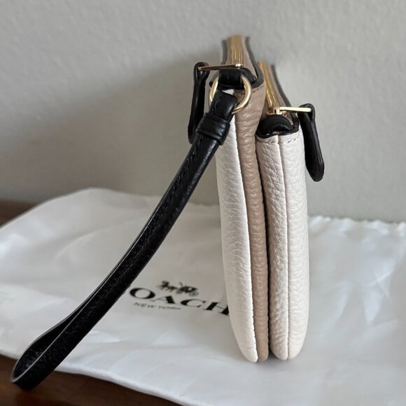 COACH - Leather Double Zip Wallet in Chalk / Black Multi - Picture 4 of 11